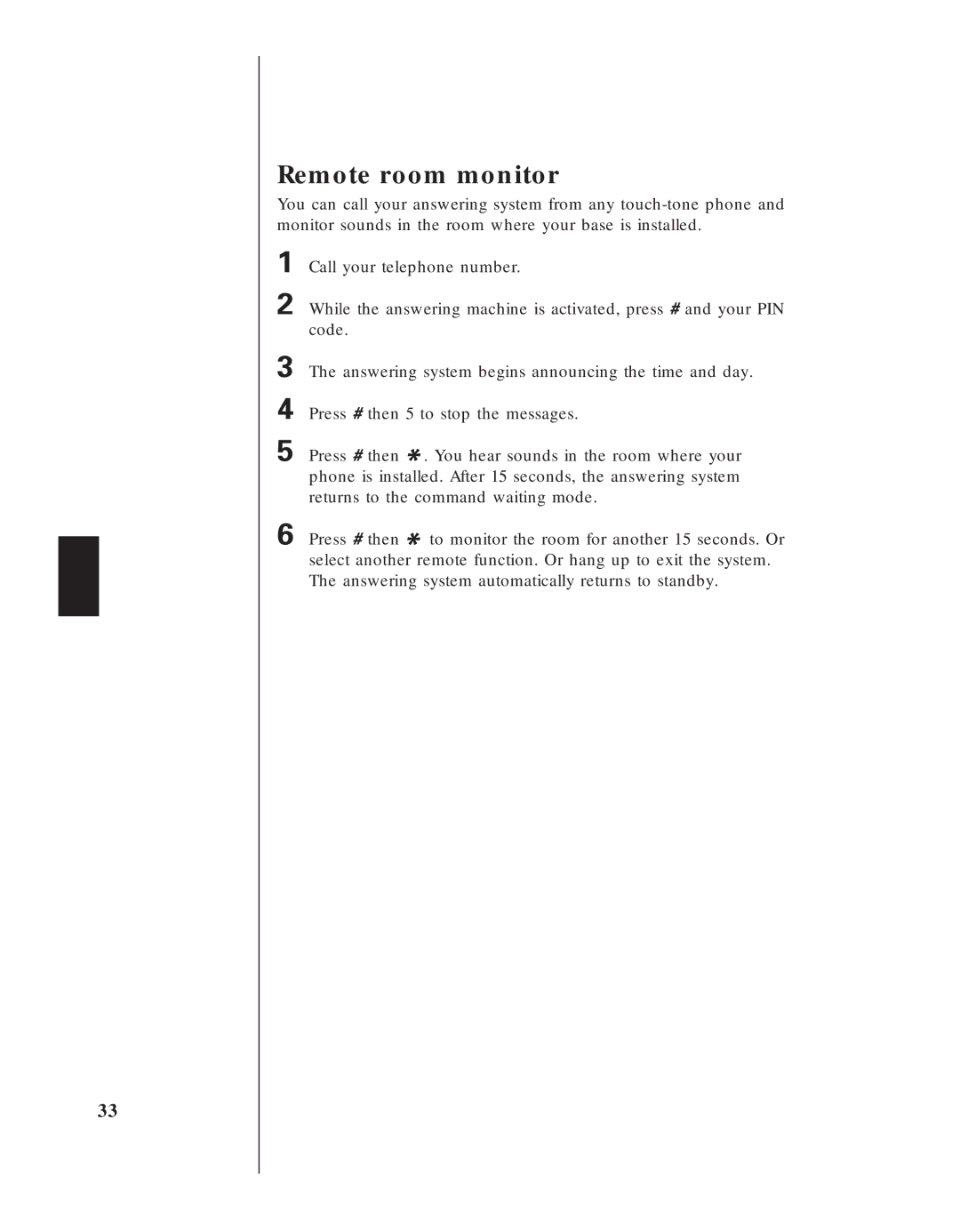 Uniden EXA 8955 manual Remote room monitor 