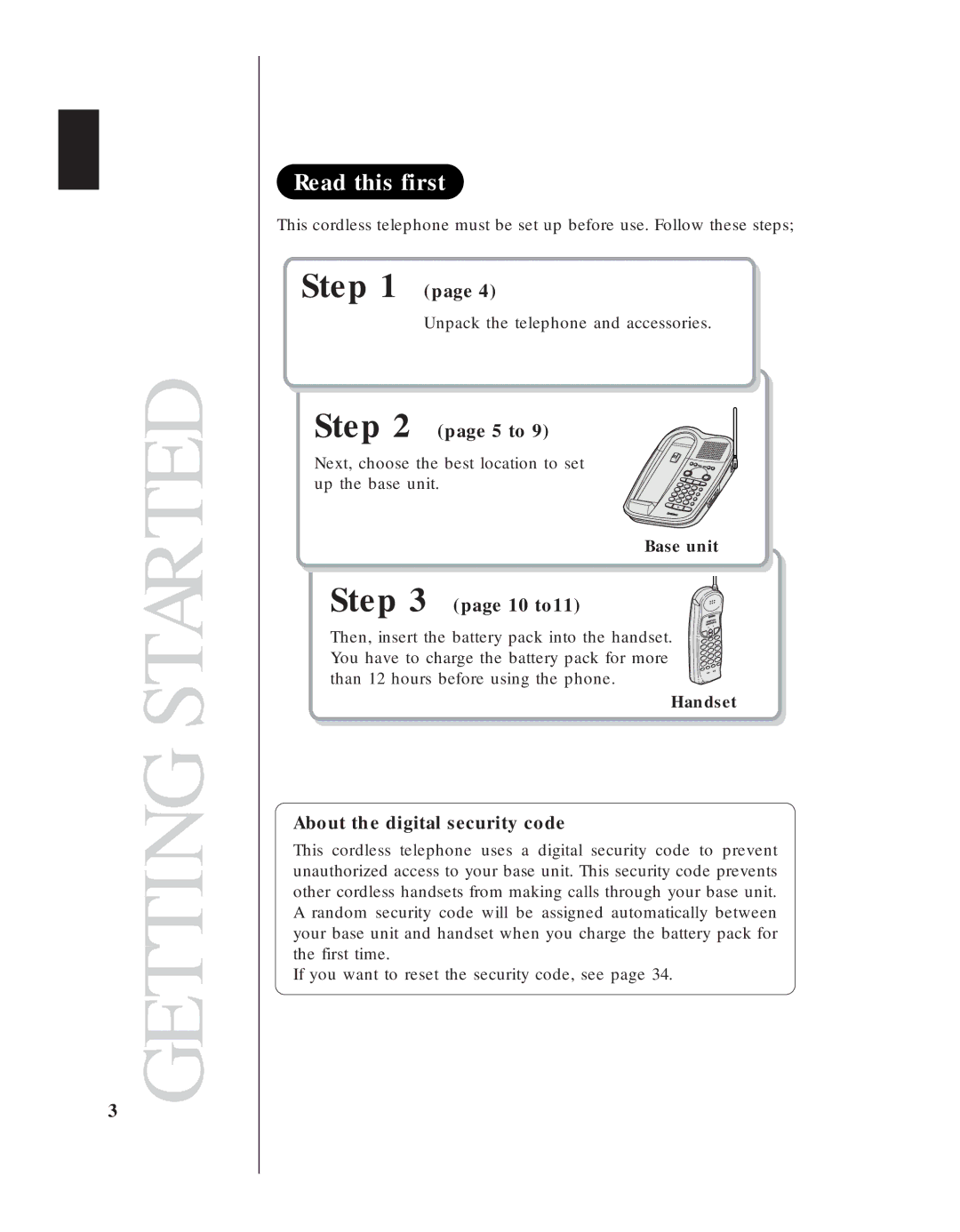 Uniden EXA 8955 manual Read this first, Base unit, Handset 