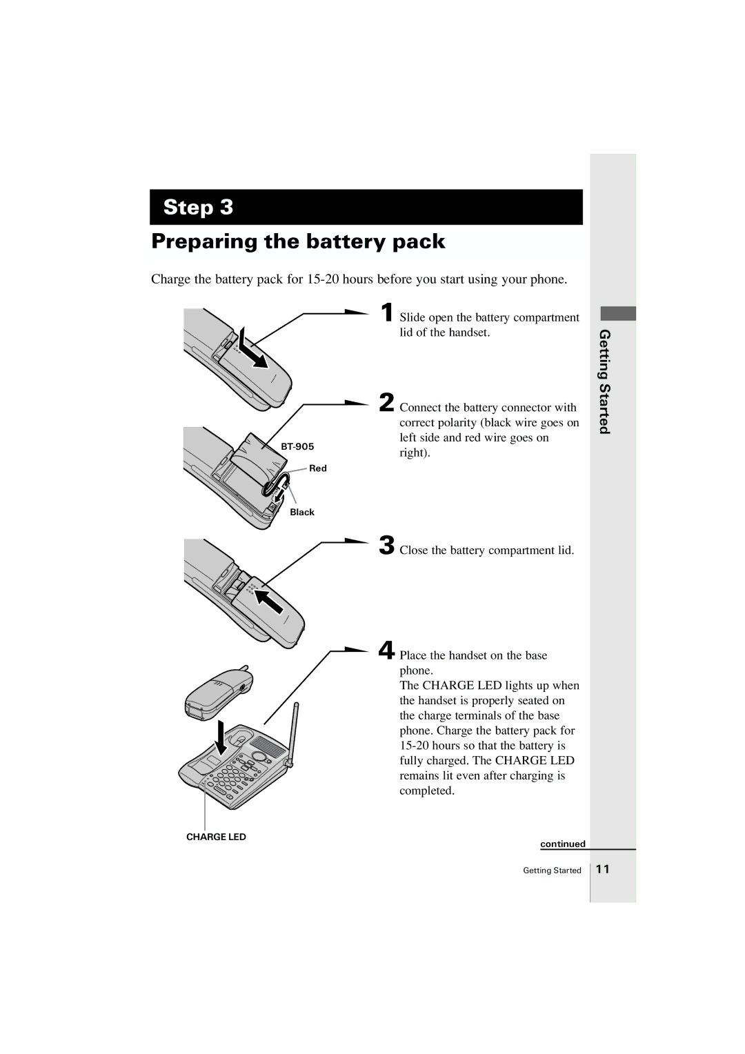 Uniden EXA2955 instruction manual Preparing the battery pack 