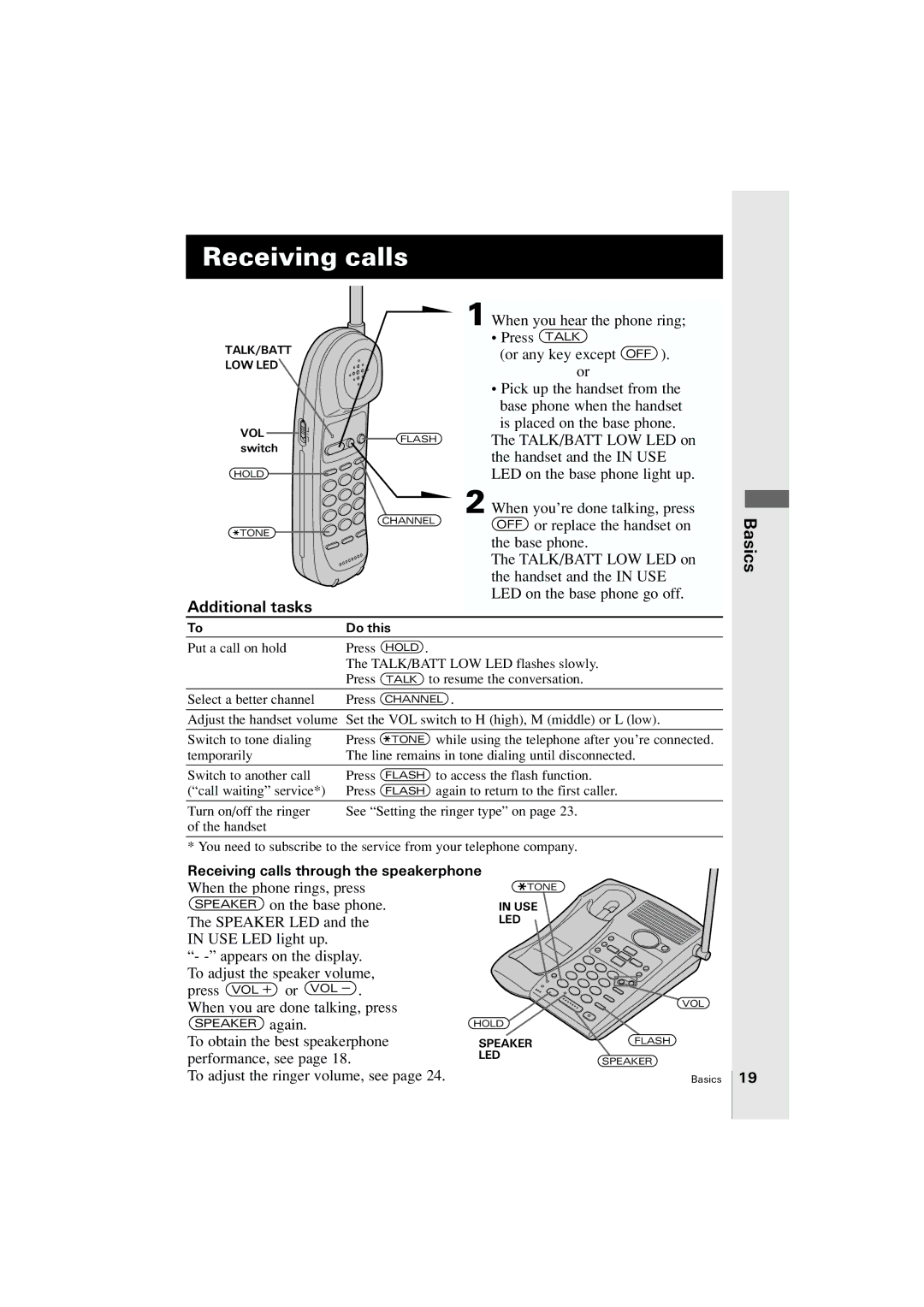 Uniden EXA2955 instruction manual Receiving calls through the speakerphone 