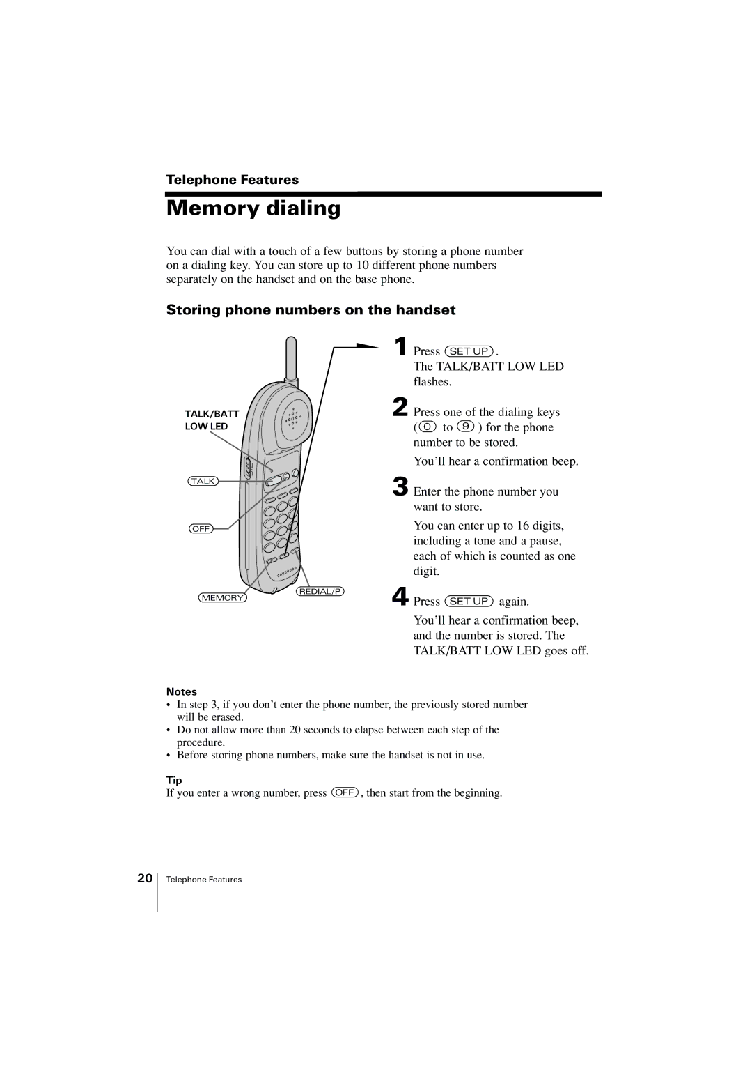 Uniden EXA2955 instruction manual Memory dialing, Storing phone numbers on the handset 