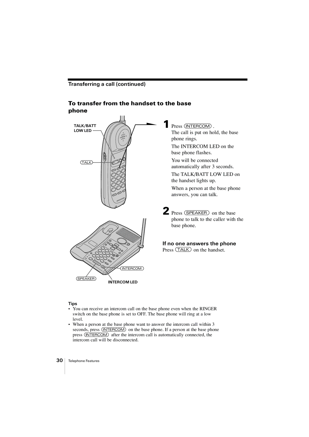 Uniden EXA2955 instruction manual To transfer from the handset to the base phone, Transferring a call 