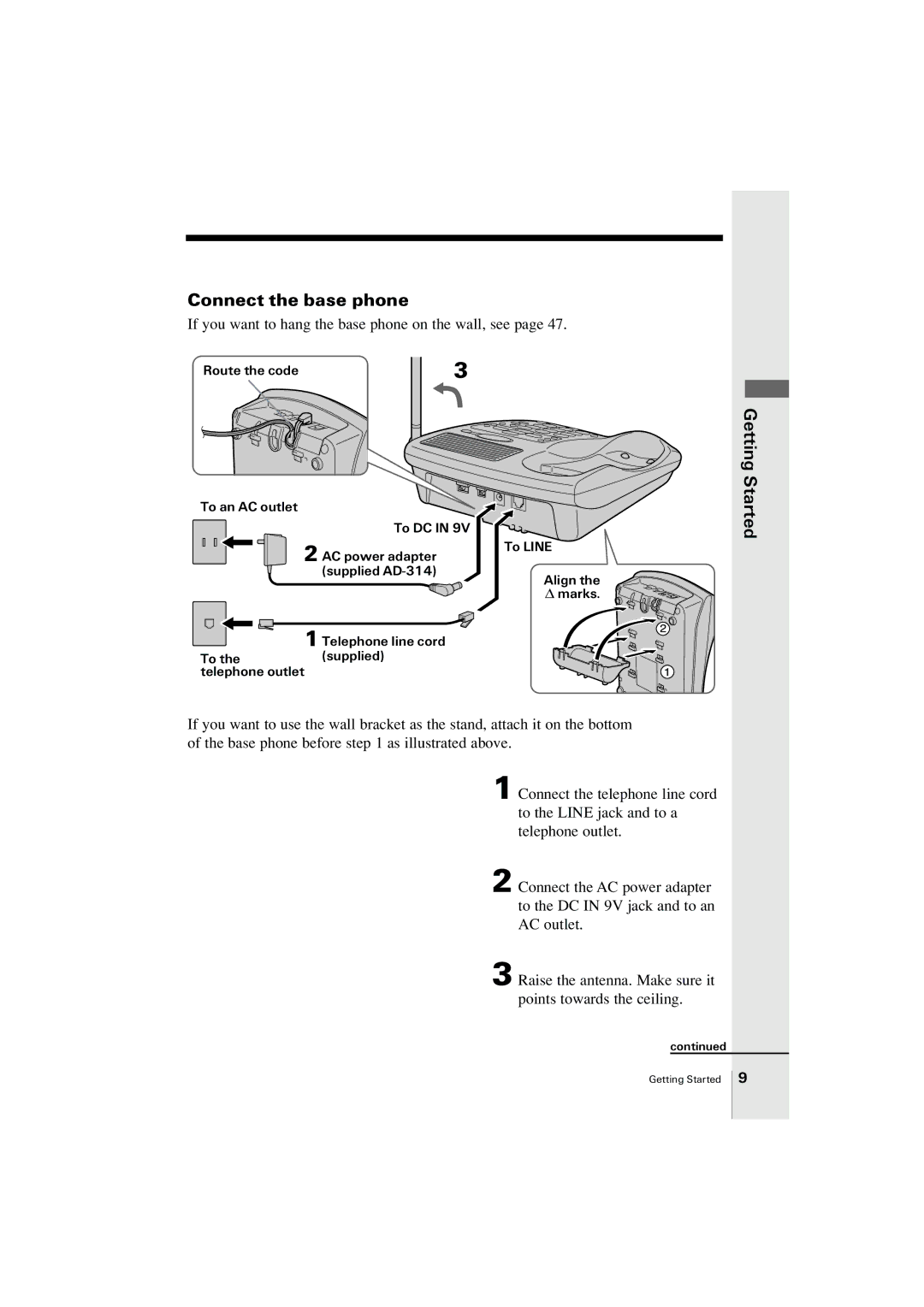 Uniden EXA2955 instruction manual Connect the base phone, If you want to hang the base phone on the wall, see 