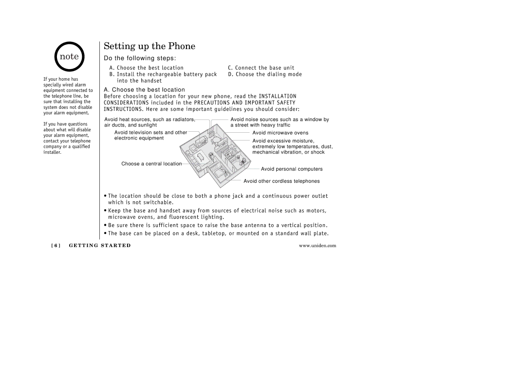 Uniden EXA3245 manual Setting up the Phone, Do the following steps, Choose the best location 