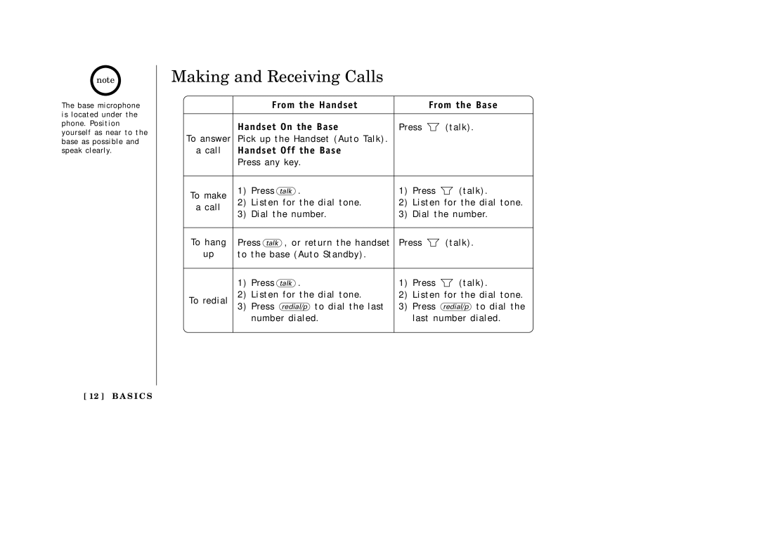 Uniden EXA3955 manual Making and Receiving Calls, From the Handset From the Base, Handset On the Base, Handset Off the Base 