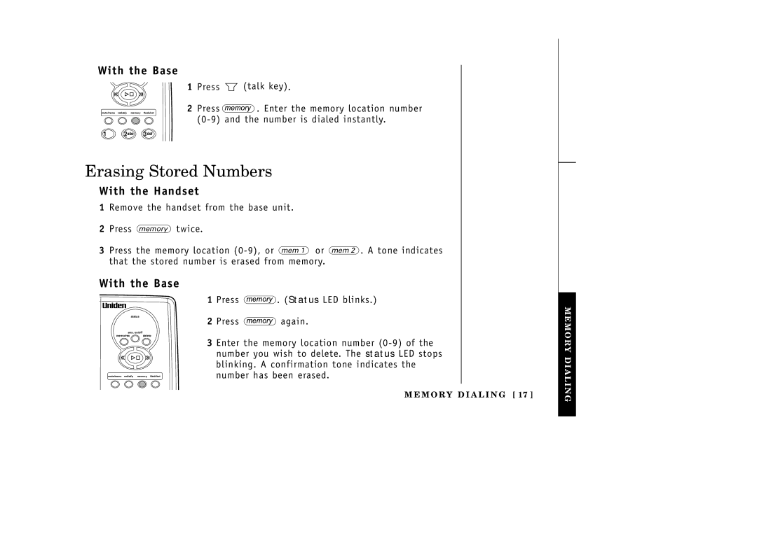 Uniden EXA3955 manual Erasing Stored Numbers, Press talk key 