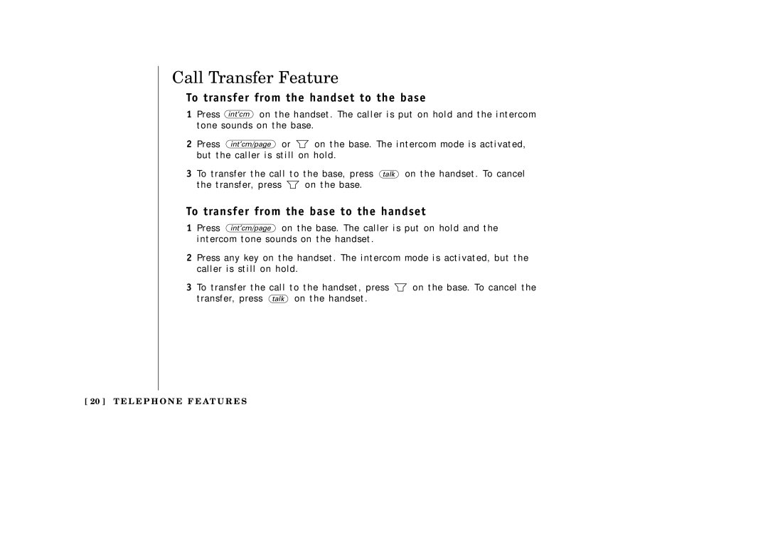 Uniden EXA3955 Call Transfer Feature, To transfer from the handset to the base, To transfer from the base to the handset 