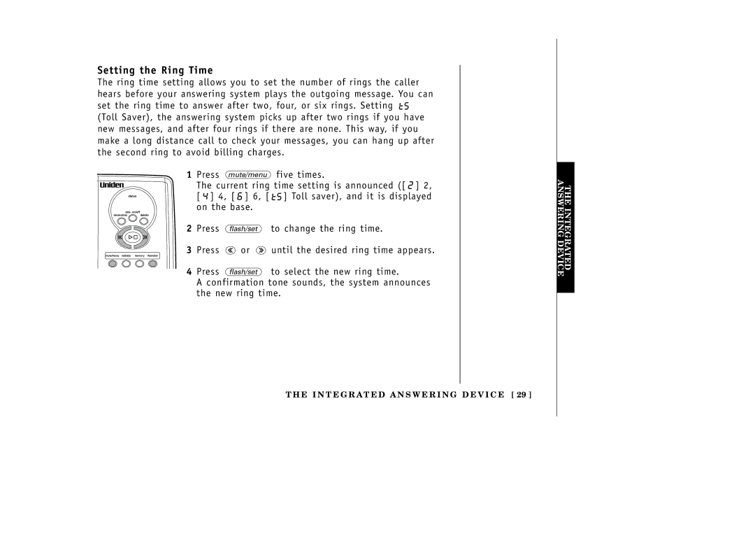 Uniden EXA3955 manual Setting the Ring Time 