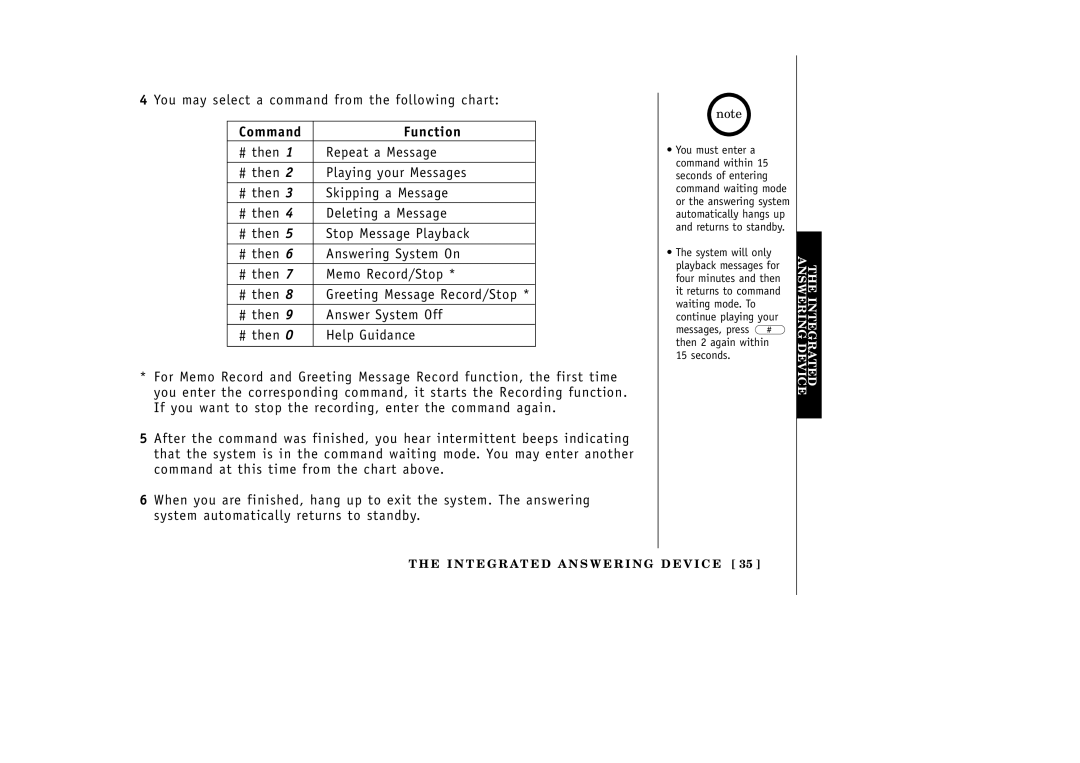 Uniden EXA3955 manual You may select a command from the following chart, Command 