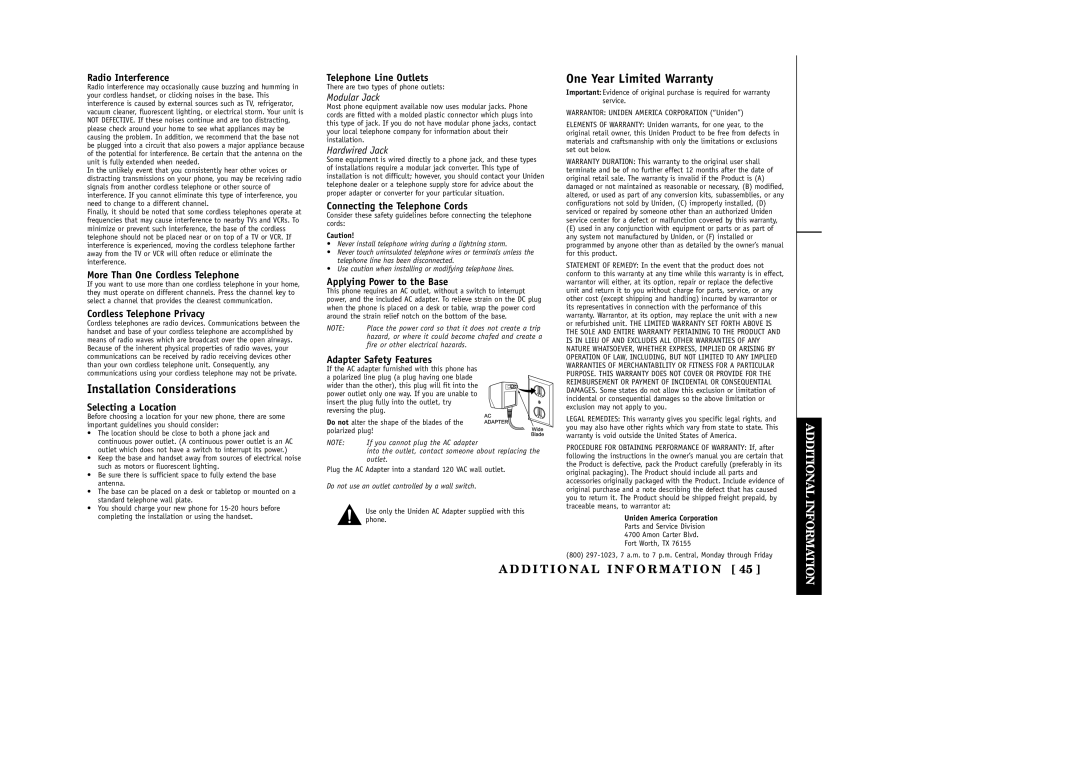 Uniden EXA3955 manual Installation Considerations 