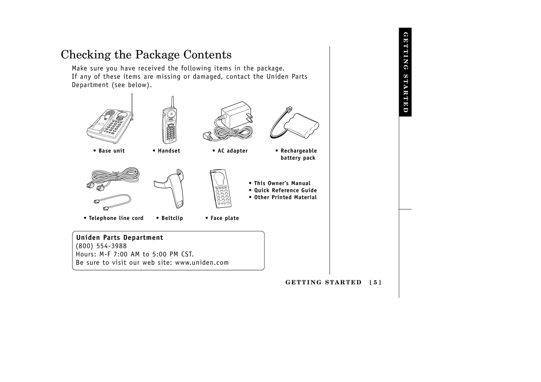 Uniden EXA3955 manual Checking the Package Contents 