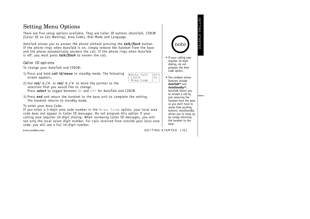 Uniden EXAI 5180 manual Setting Menu Options, Caller ID options 