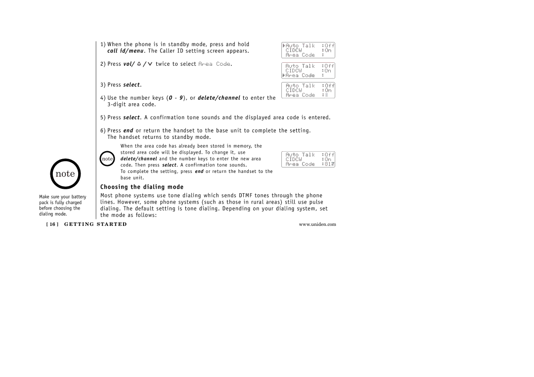 Uniden EXAI 5180 manual Choosing the dialing mode 