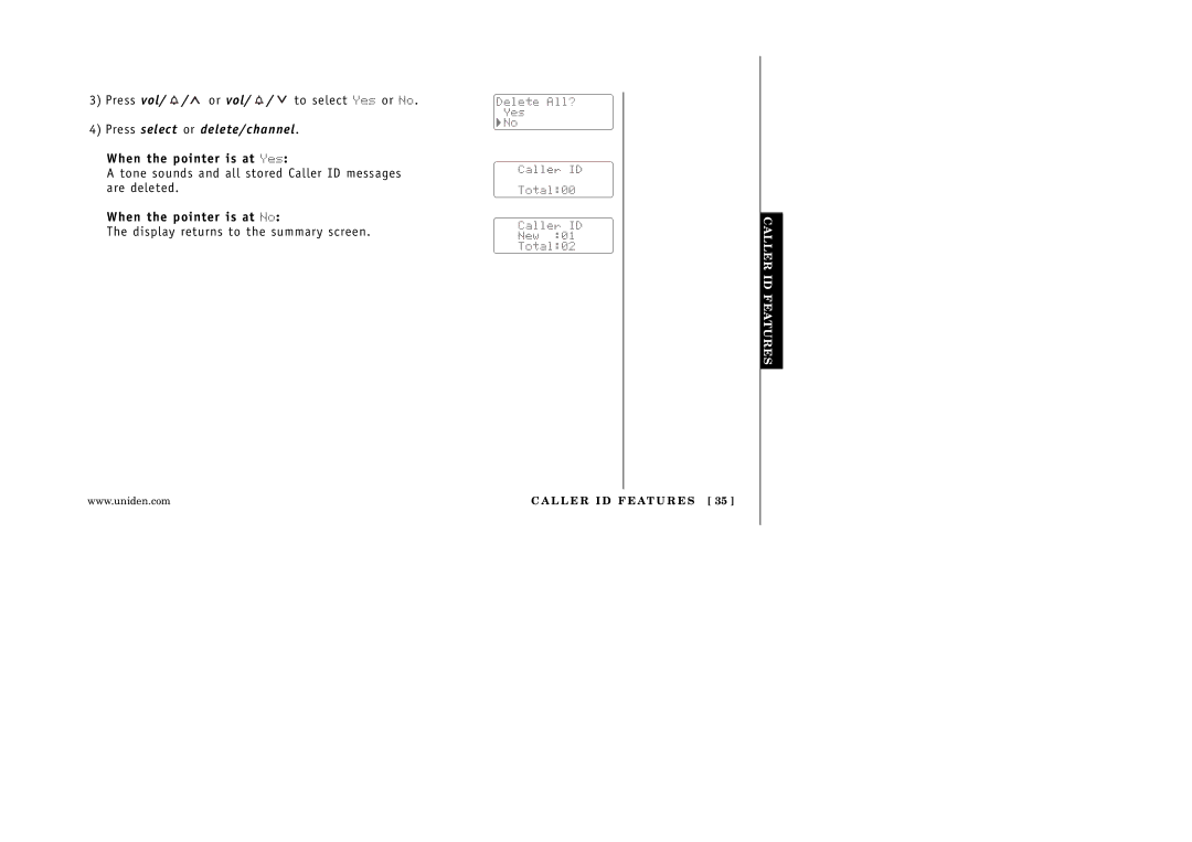 Uniden EXAI 5180 manual Tone sounds and all stored Caller ID messages are deleted 