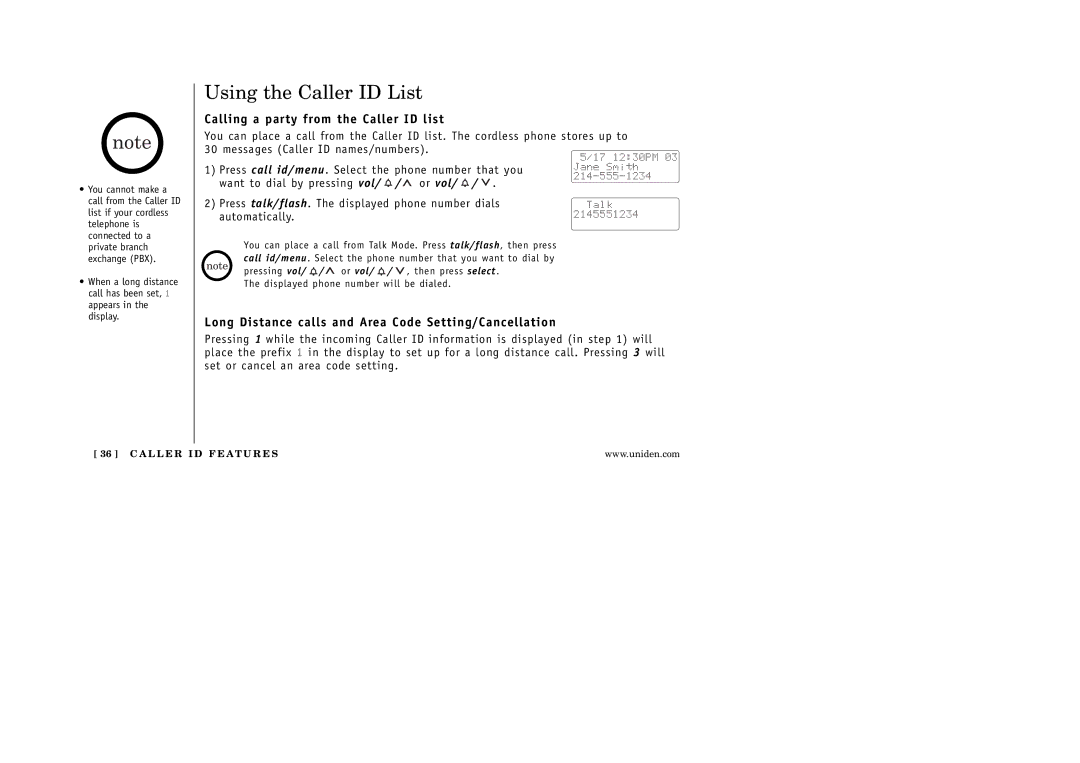 Uniden EXAI 5180 manual Using the Caller ID List, Calling a party from the Caller ID list 