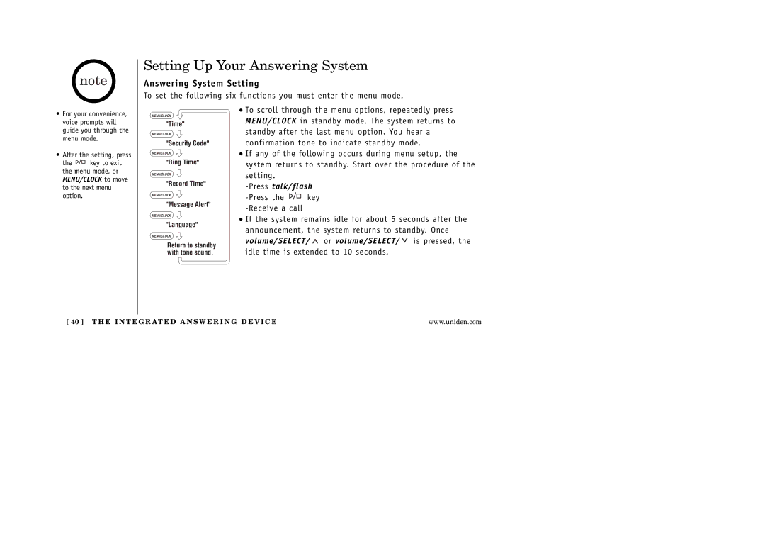 Uniden EXAI 5180 manual Setting Up Your Answering System, Answering System Setting 