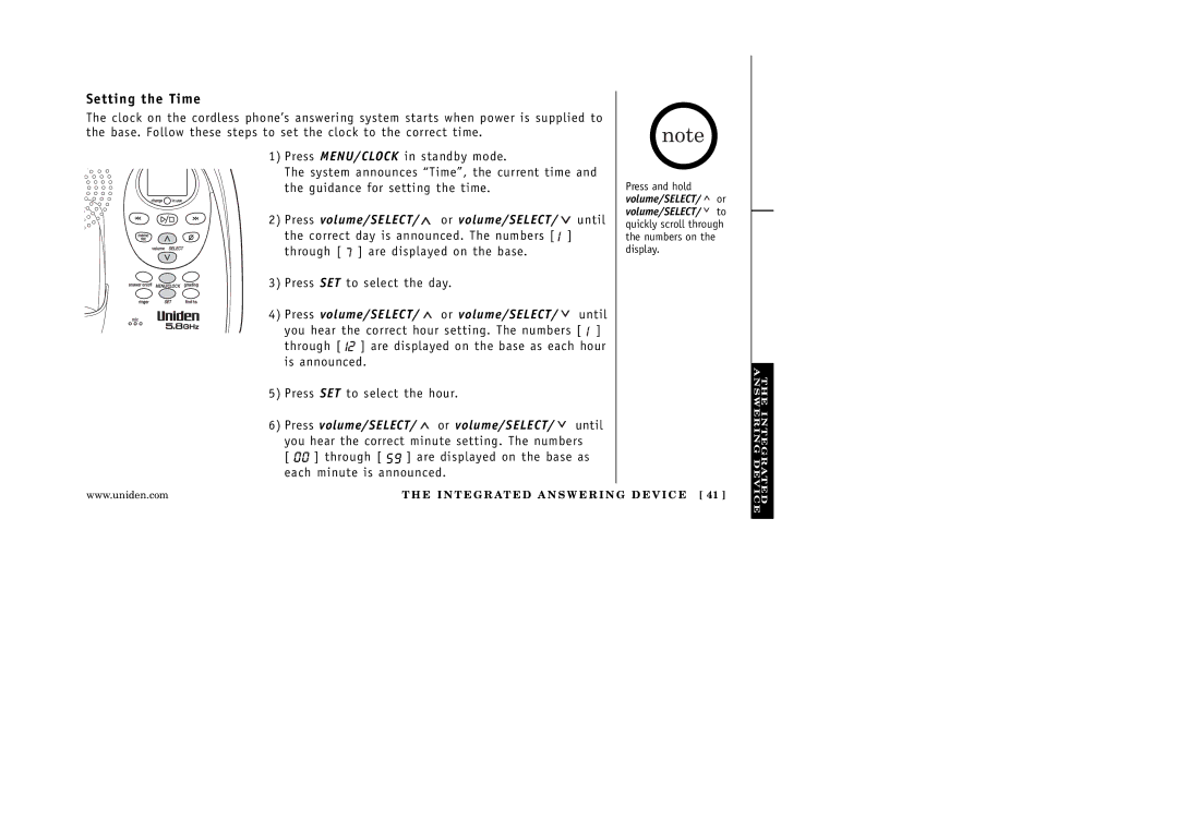 Uniden EXAI 5180 manual Setting the Time 