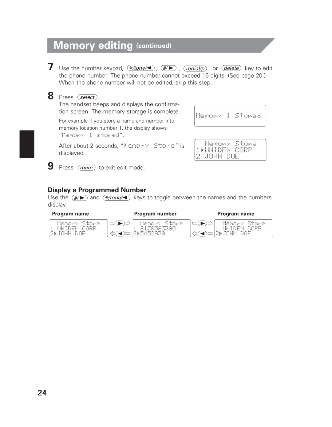 Uniden EXAI 7980 owner manual Use the #/ 1 and */tone/0 