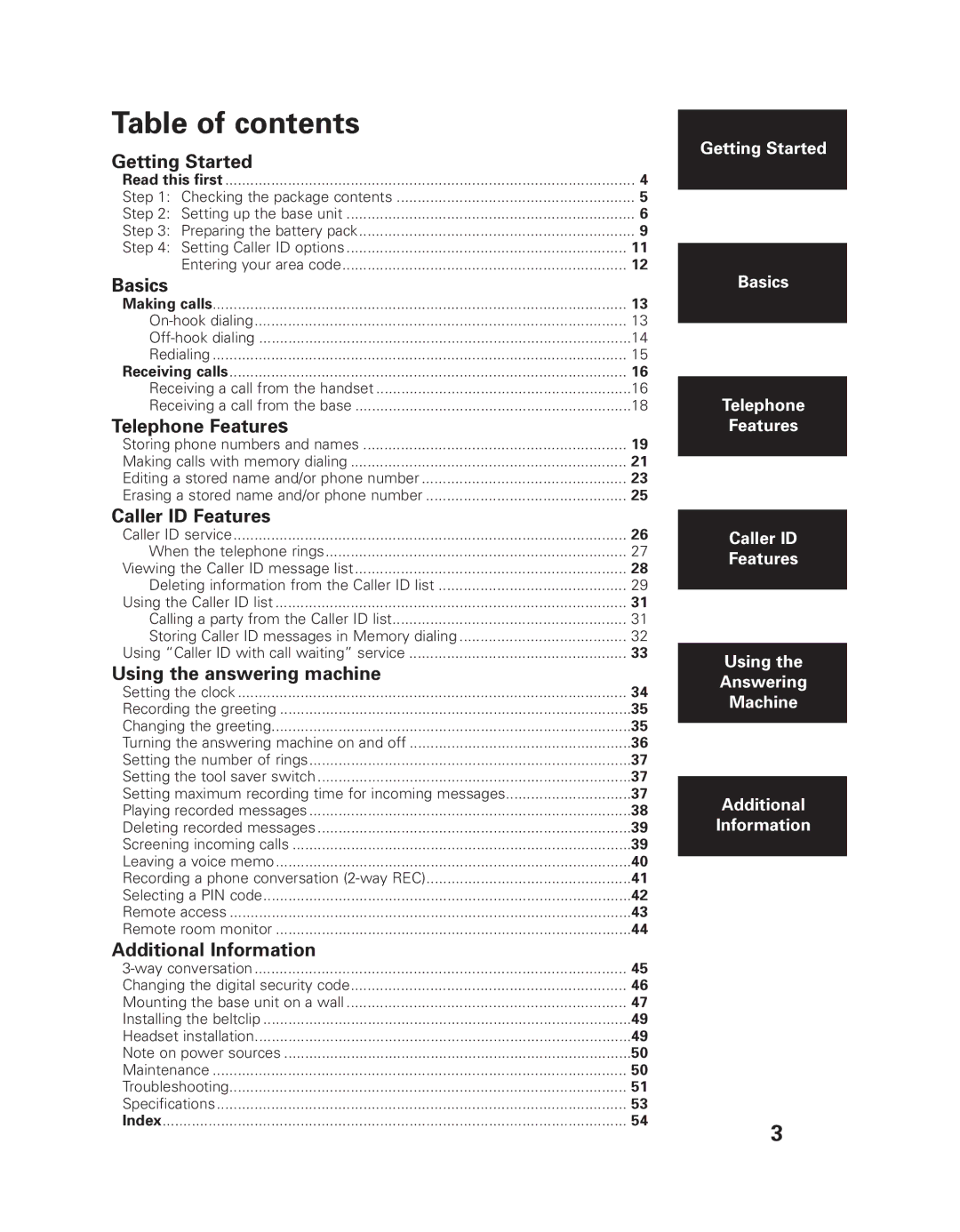 Uniden EXAI 7980 owner manual Table of contents 