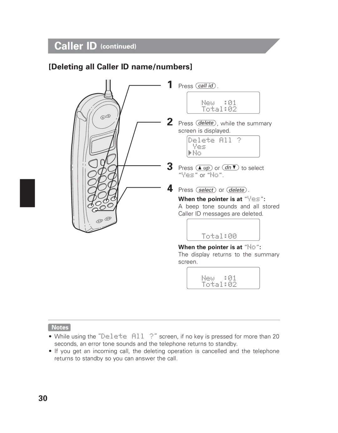 Uniden EXAI 7980 owner manual Deleting all Caller ID name/numbers 