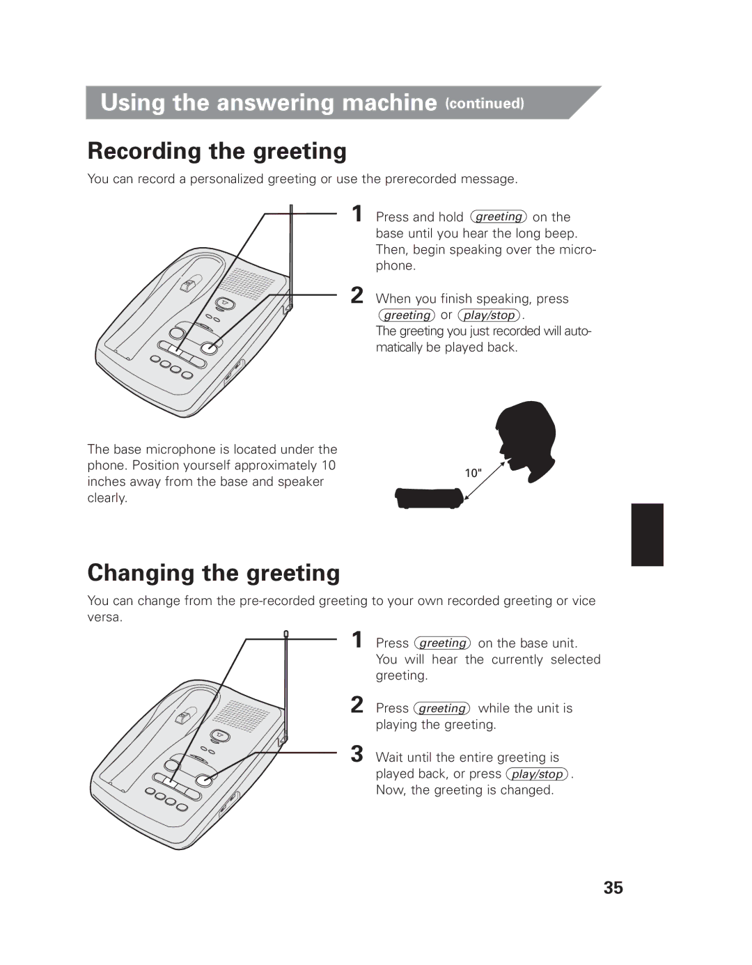 Uniden EXAI 7980 owner manual Recording the greeting, Changing the greeting 