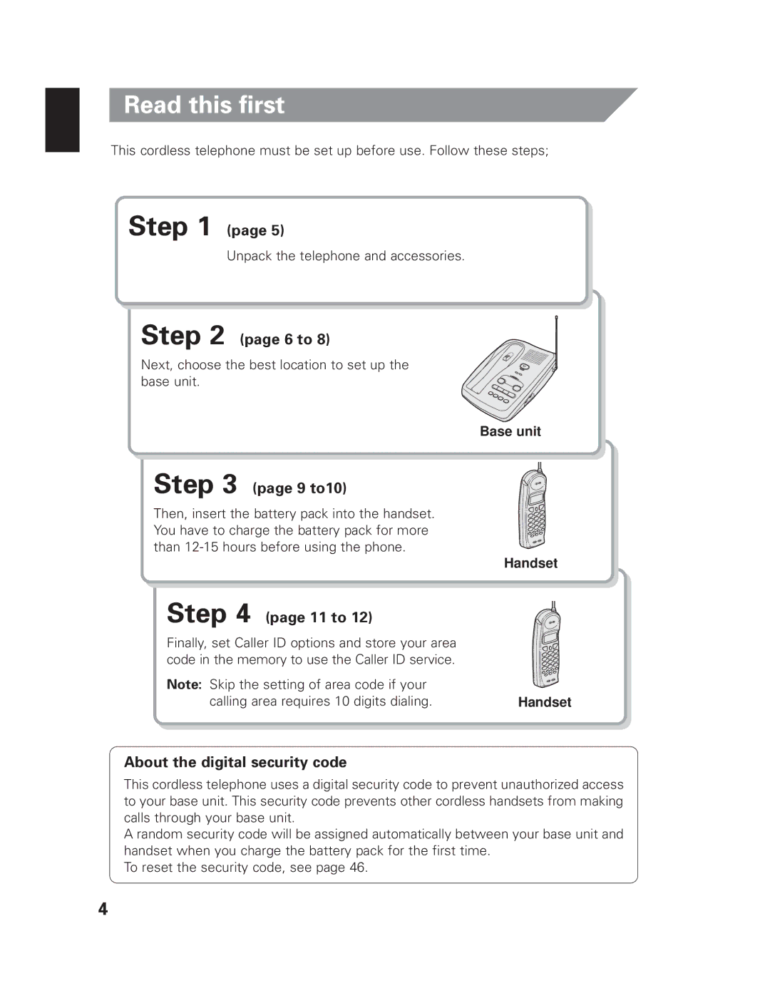 Uniden EXAI 7980 owner manual Read this first, 6 to, 9 to10, 11 to, About the digital security code 