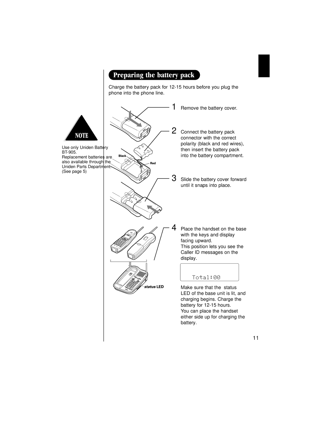 Uniden EXAI 985HS manual Use only Uniden Battery BT-905 