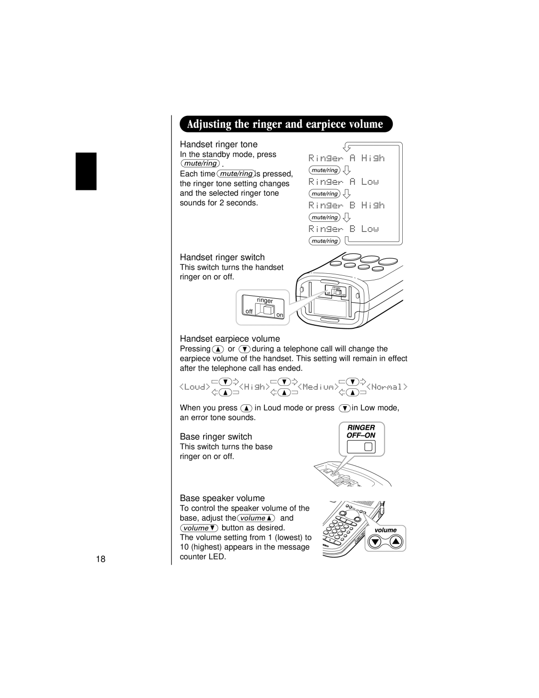 Uniden EXAI 985HS manual Handset ringer switch 