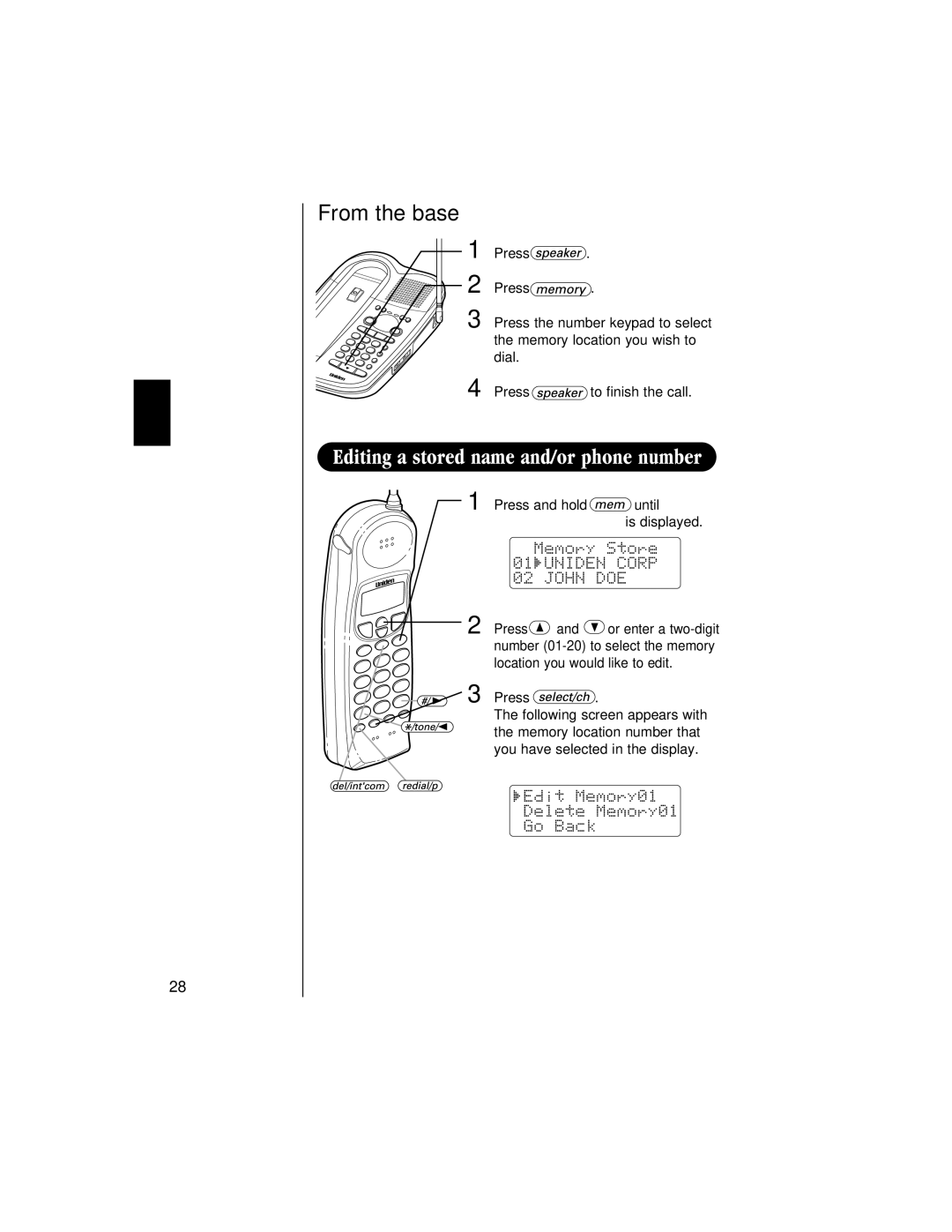 Uniden EXAI 985HS manual From the base 