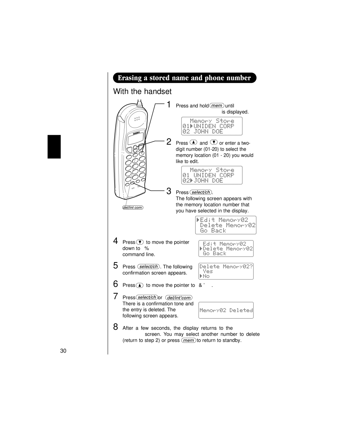 Uniden EXAI 985HS manual With the handset 