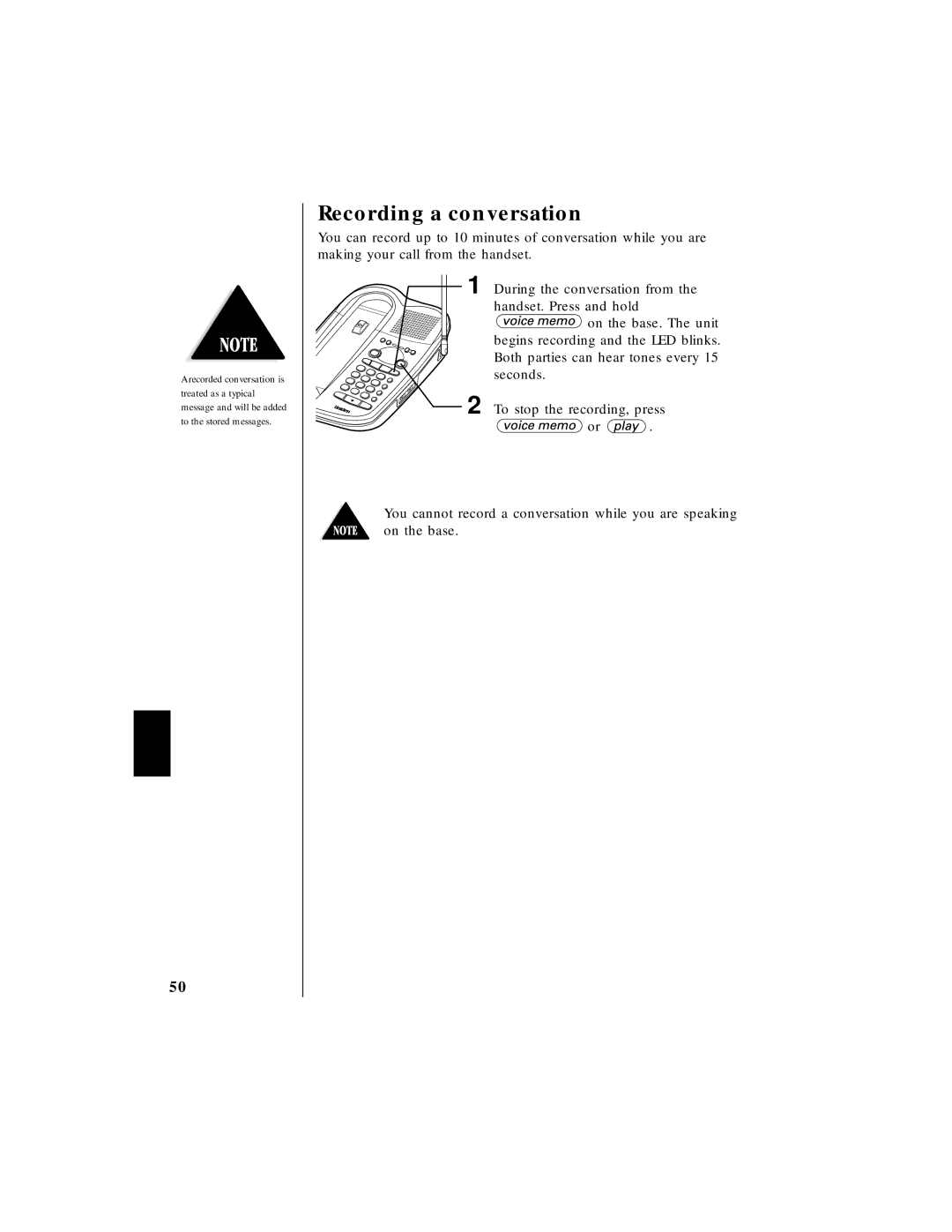 Uniden EXAI 985HS manual Recording a conversation 