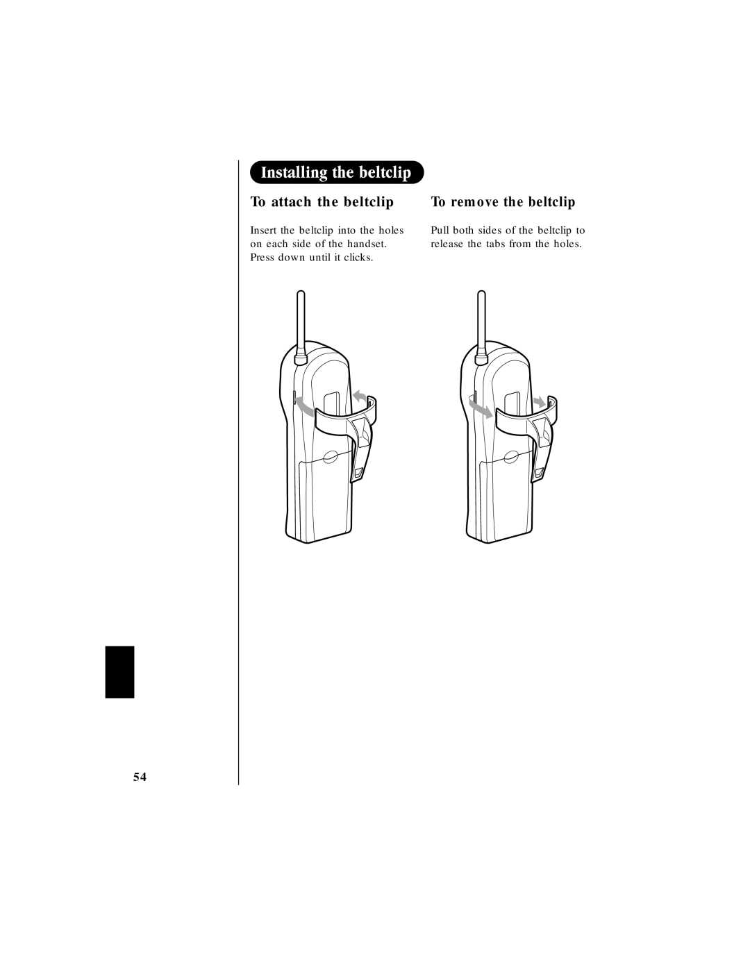 Uniden EXAI 985HS manual To attach the beltclip To remove the beltclip 