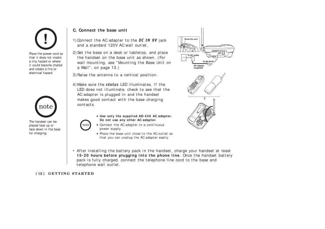 Uniden EXAI2248 series manual Connect the base unit 