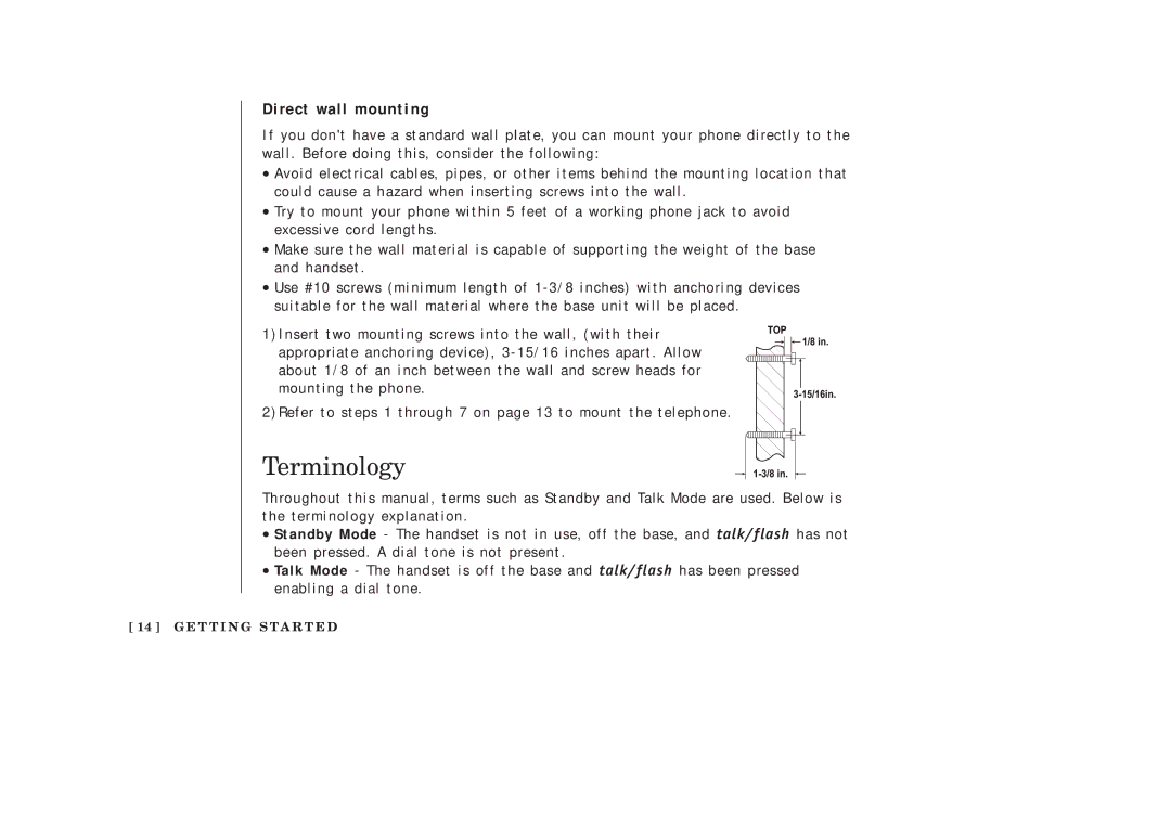 Uniden EXAI2248 series manual Terminology, Direct wall mounting 