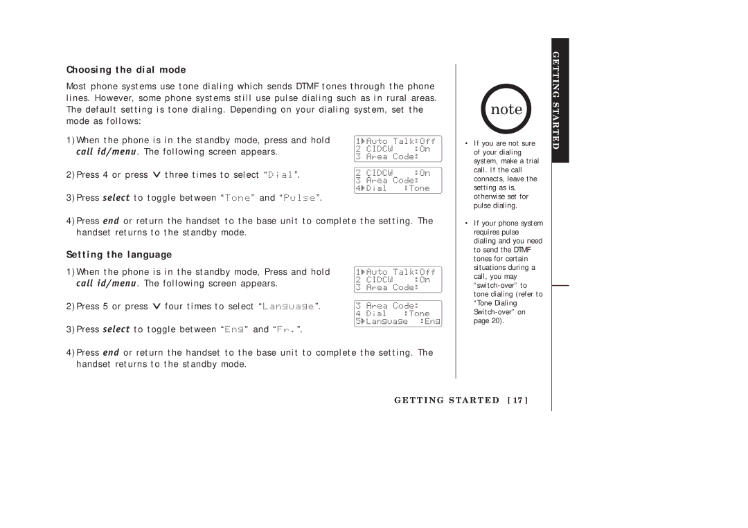 Uniden EXAI2248 series manual Choosing the dial mode, Setting the language 