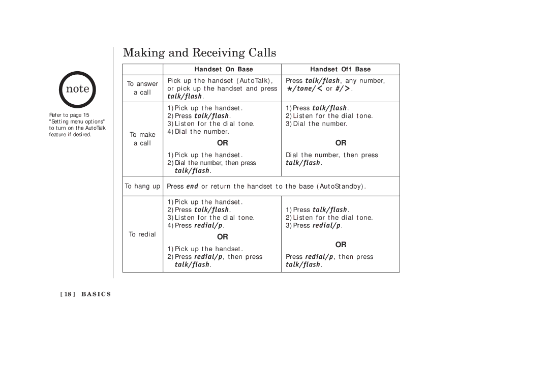 Uniden EXAI2248 series manual Making and Receiving Calls, Handset On Base Handset Off Base 