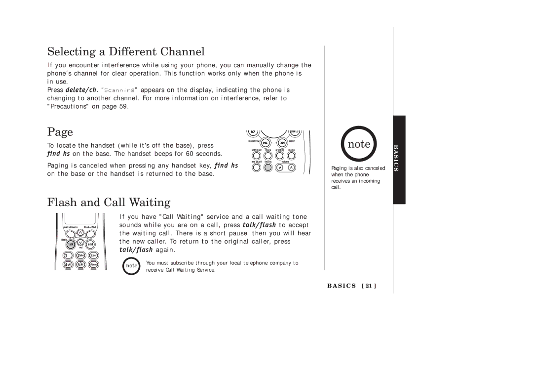 Uniden EXAI2248 series manual Selecting a Different Channel, Flash and Call Waiting 