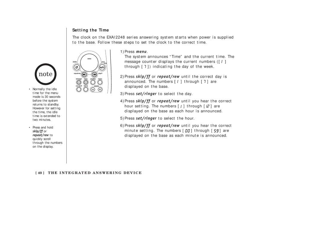 Uniden EXAI2248 series manual Setting the Time 