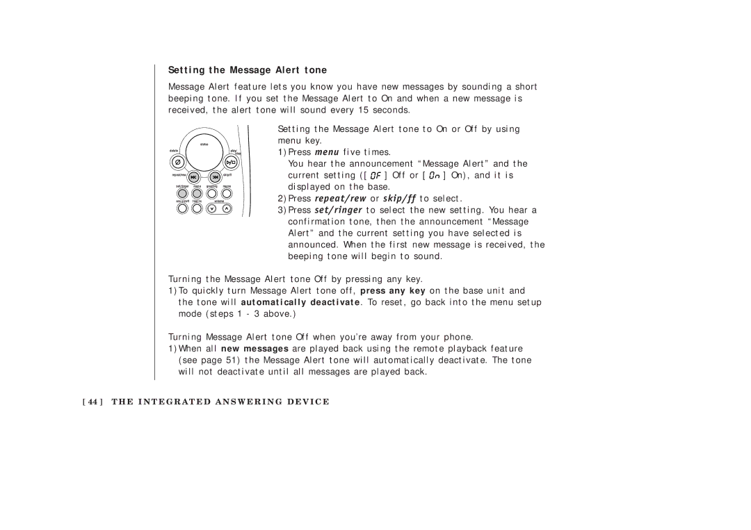 Uniden EXAI2248 series manual Setting the Message Alert tone 