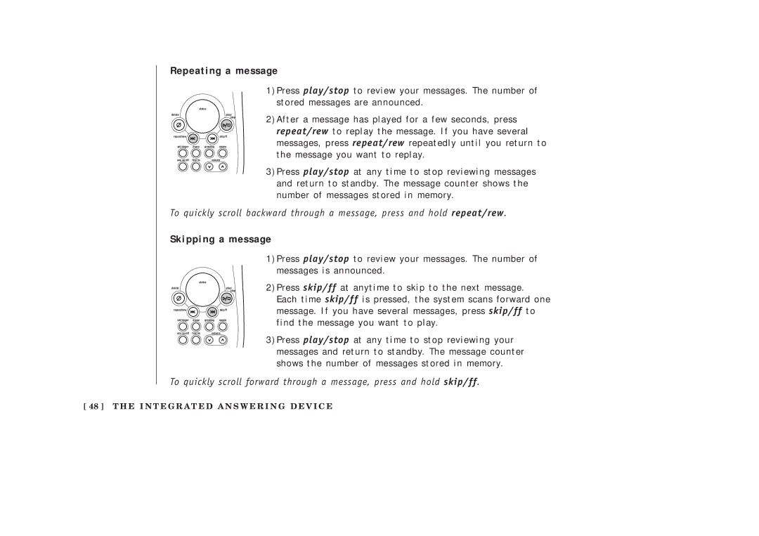 Uniden EXAI2248 series manual Repeating a message, Skipping a message 