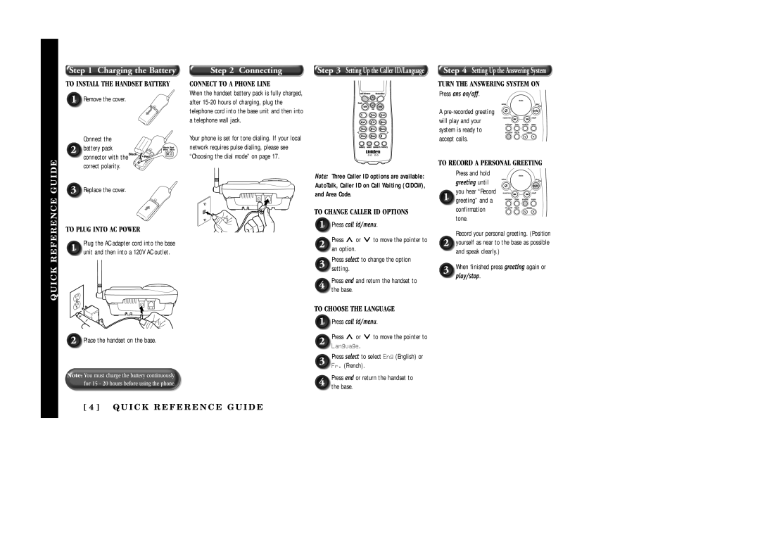 Uniden EXAI2248 series manual Charging the Battery 