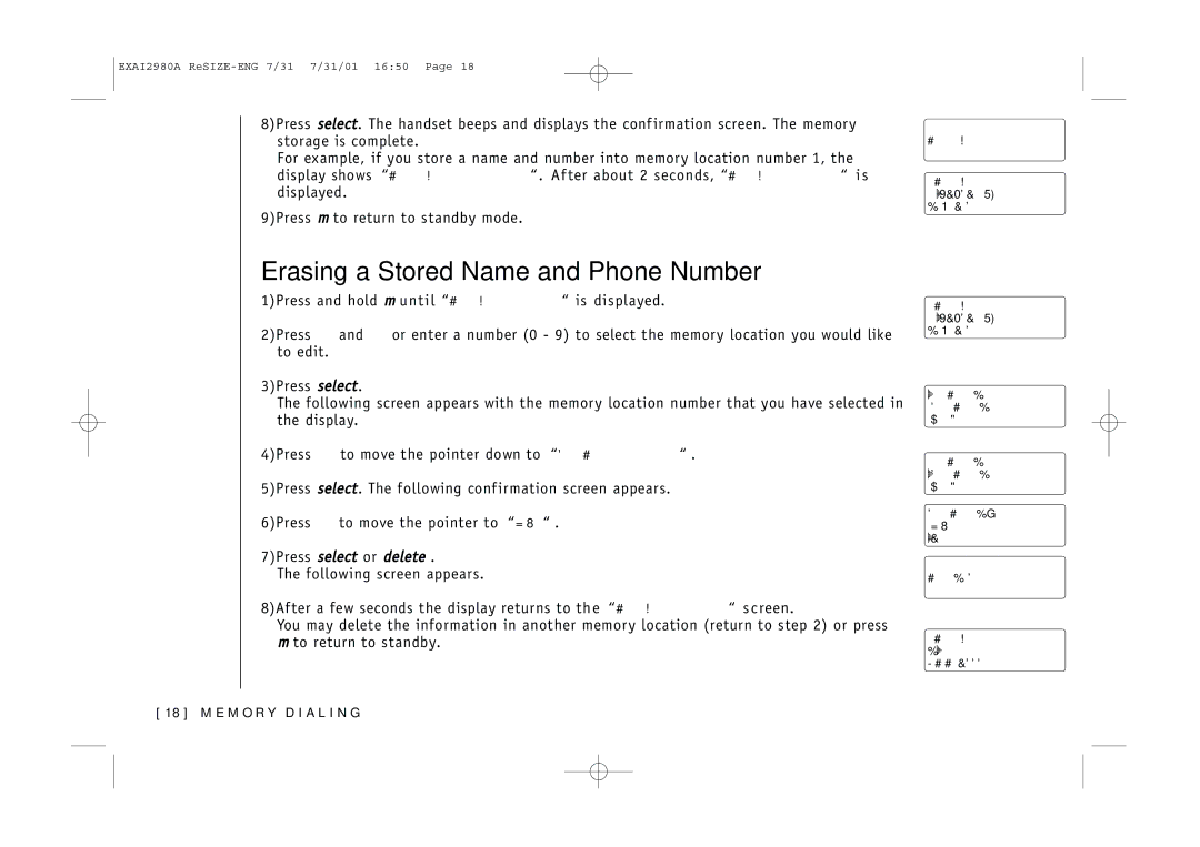 Uniden EXAI2980 owner manual Erasing a Stored Name and Phone Number, 7Press select or delete 