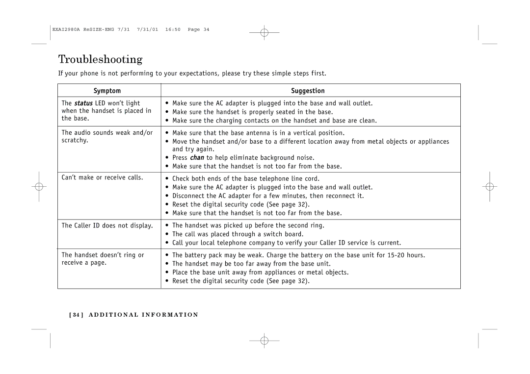 Uniden EXAI2980 owner manual Troubleshooting 