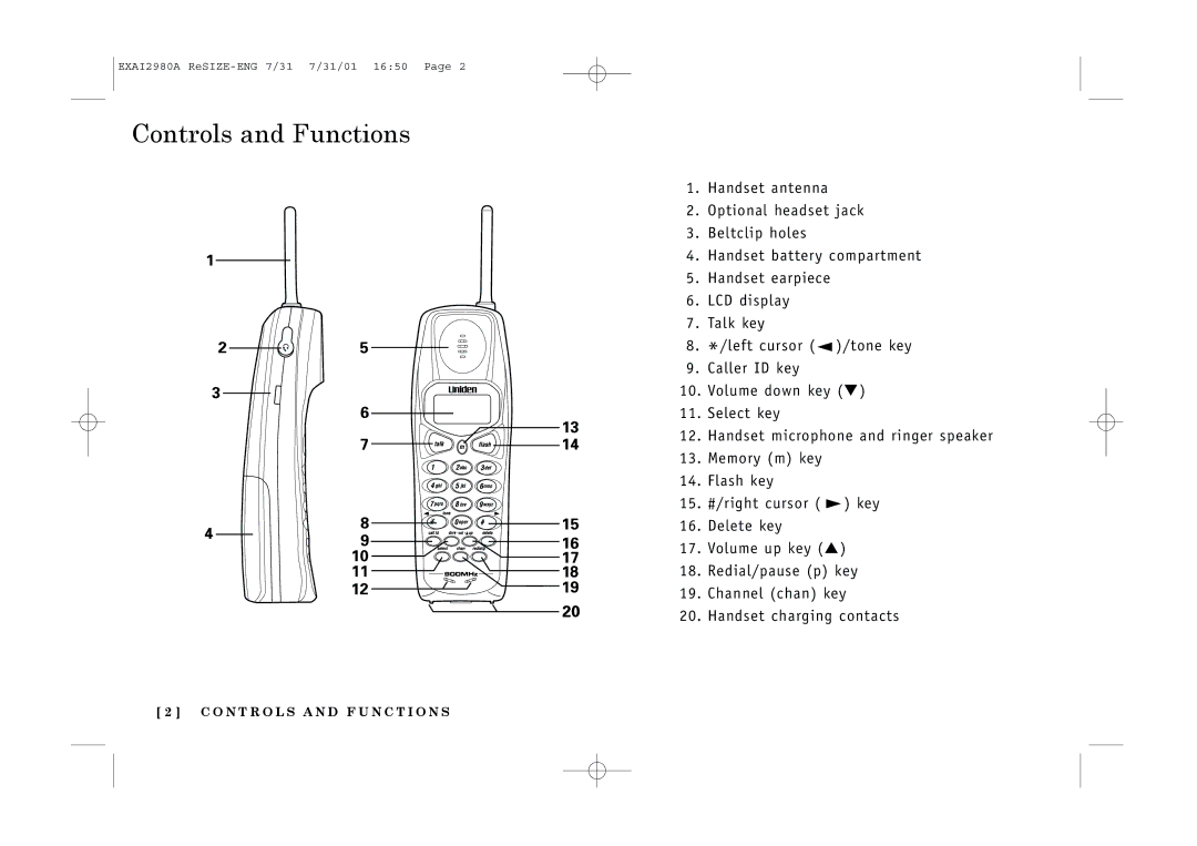 Uniden EXAI2980 owner manual Controls and Functions 