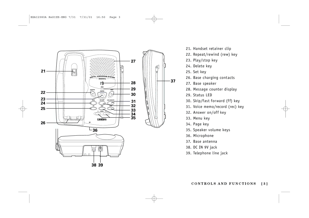 Uniden EXAI2980 owner manual N T R O L S a N D F U N C T I O N S 