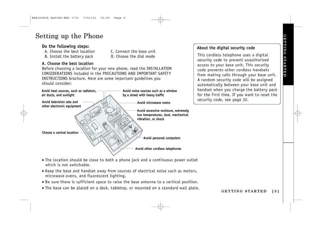 Uniden EXAI2980 owner manual Setting up the Phone, Do the following steps 