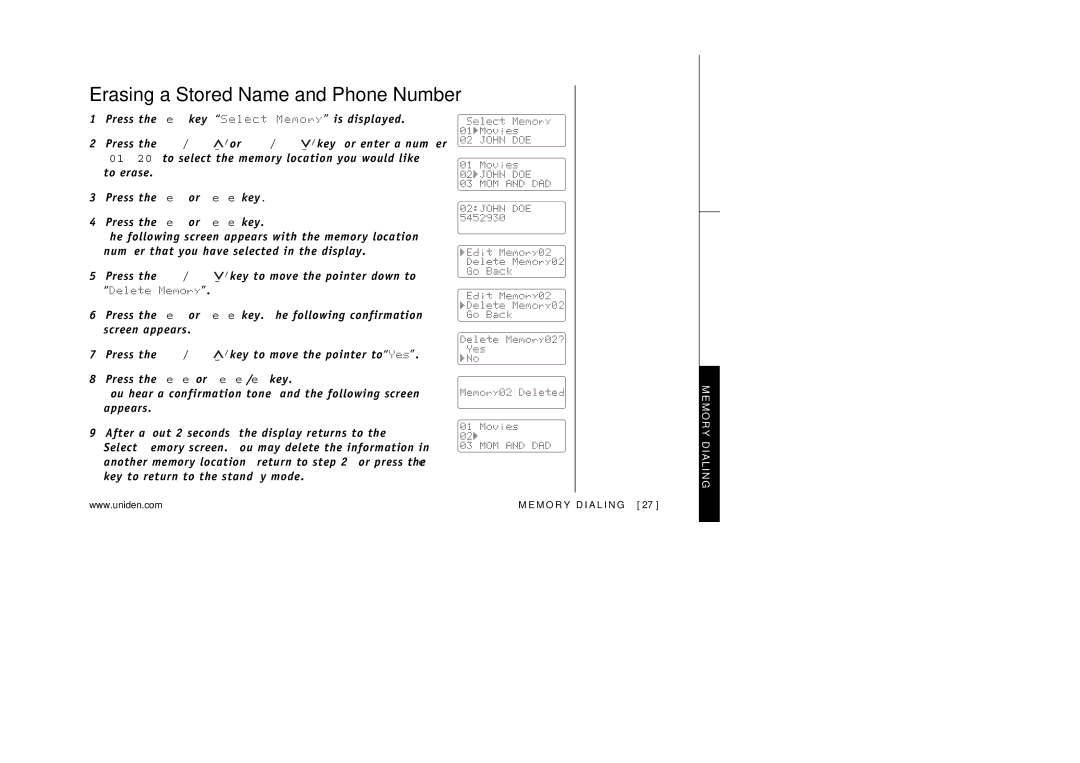 Uniden EXAI3248 manual Erasing a Stored Name and Phone Number 