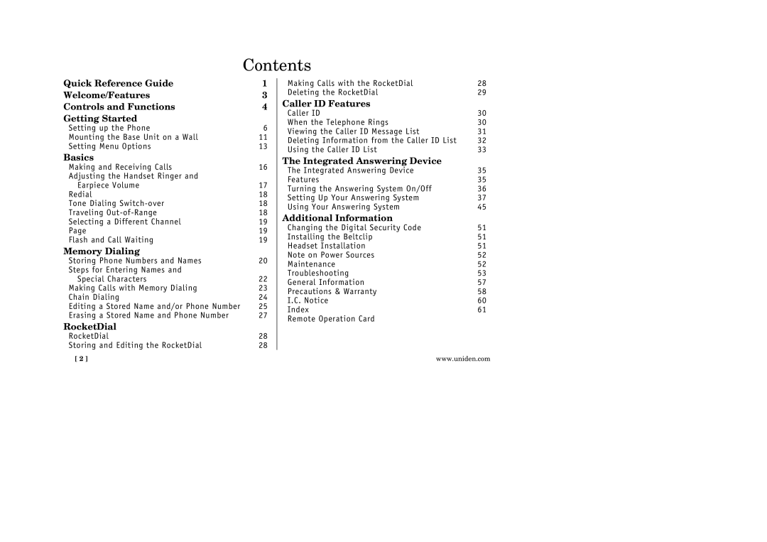 Uniden EXAI3248 manual Contents 