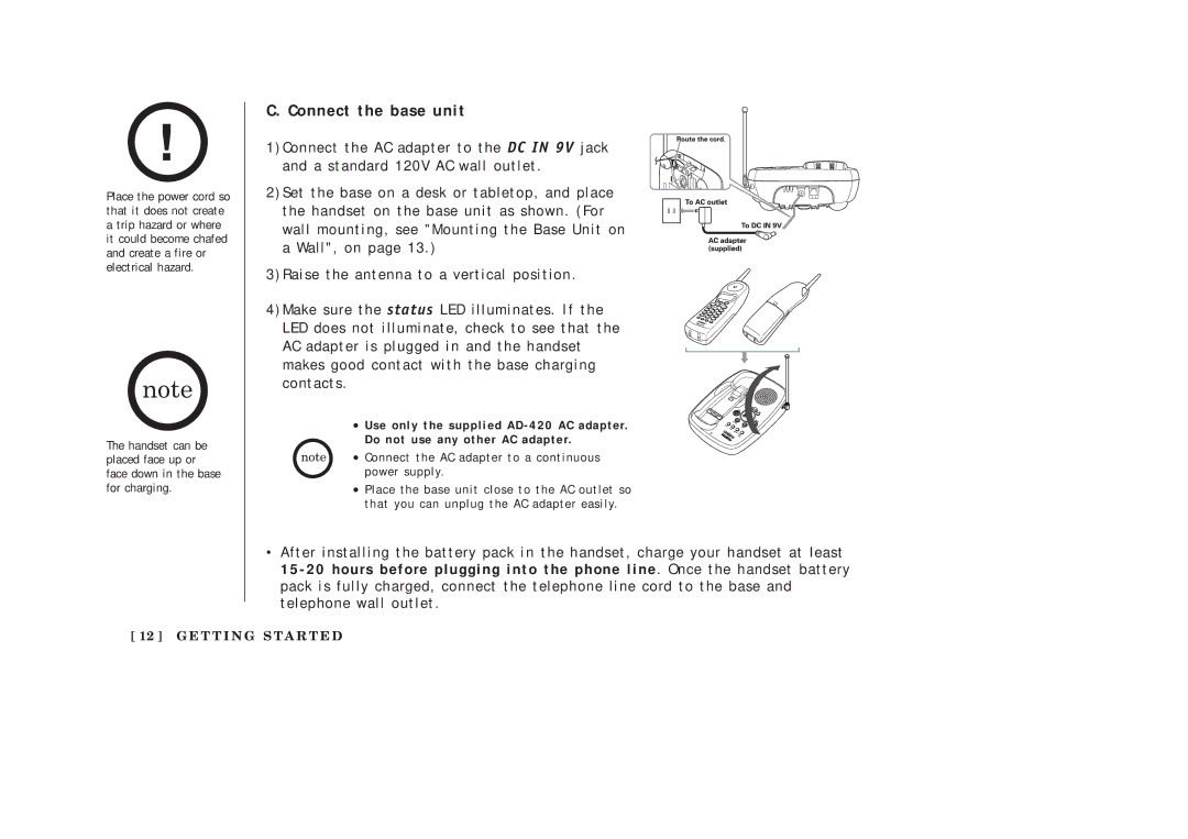 Uniden EXAI378 manual Connect the base unit 