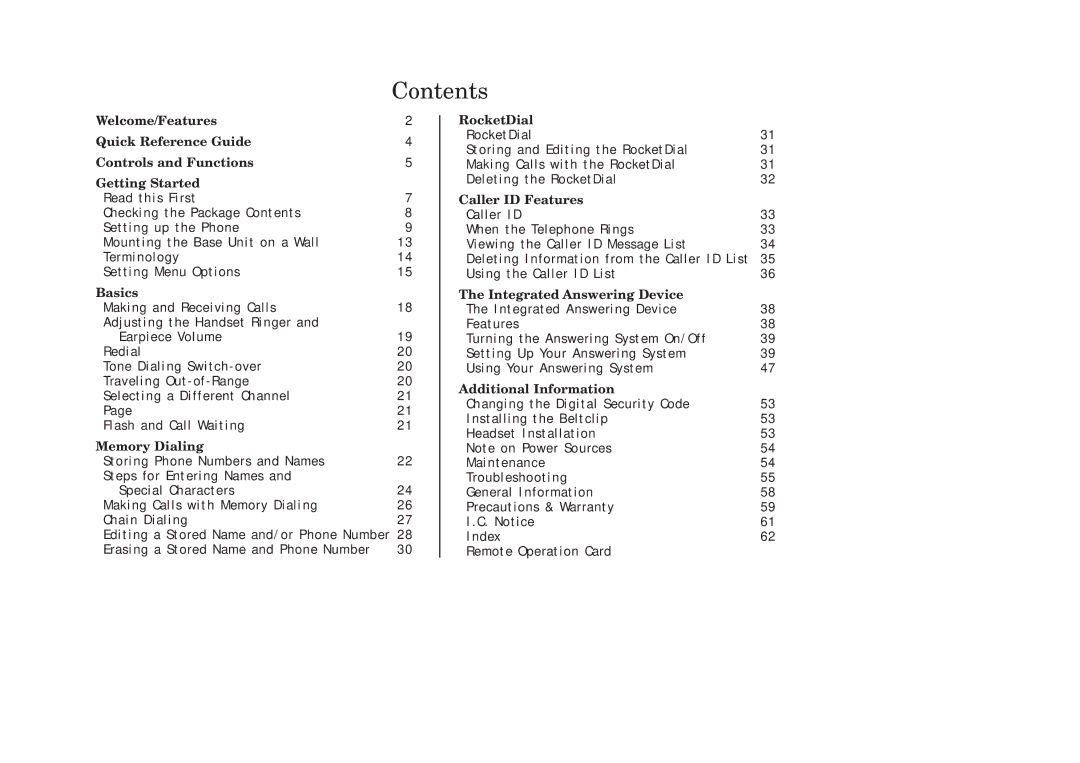 Uniden EXAI378 manual Contents 